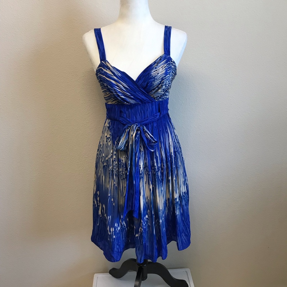 Anthropologie Lil Silk Fit & Flare Blue Dr…